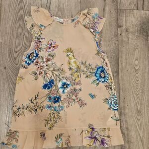 Red Valentino  Floral Print Sleeveless Silk Shirt Ruffle Trim  Woman Size S NWOT